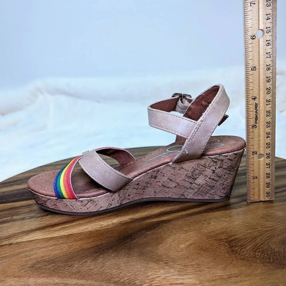 Jessica Simpson Kids Rainbow Strap Buckle Wedges Sandals Brown Size 4